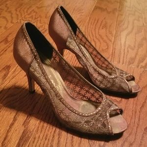 Nina Satin Glitter Brown Heels